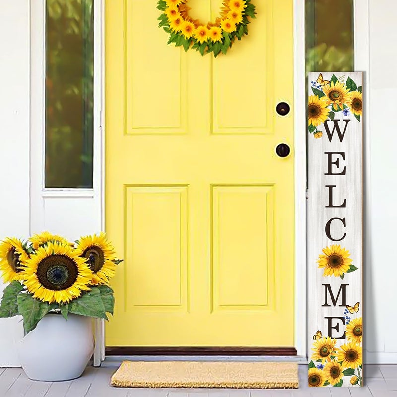 Seimip Sumflower Porch Sign Welcome Sign For Front Porch Fall Sunflowers Home Decor Sunshine Welcome Sign for Indoor Outdoor Garden Wooden Vertical Sign For Patio Front Door Porch Wall Yard - Image 5